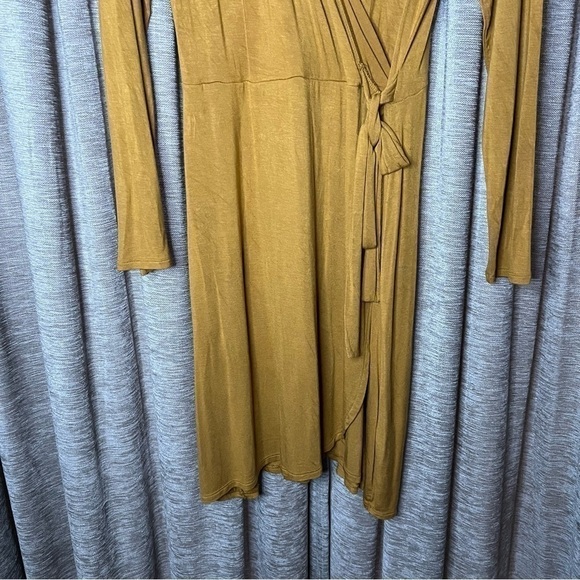 Express Mustard Yellow Long Sleeve Faux Wrap Dress Size Medium - Picture 6 of 16